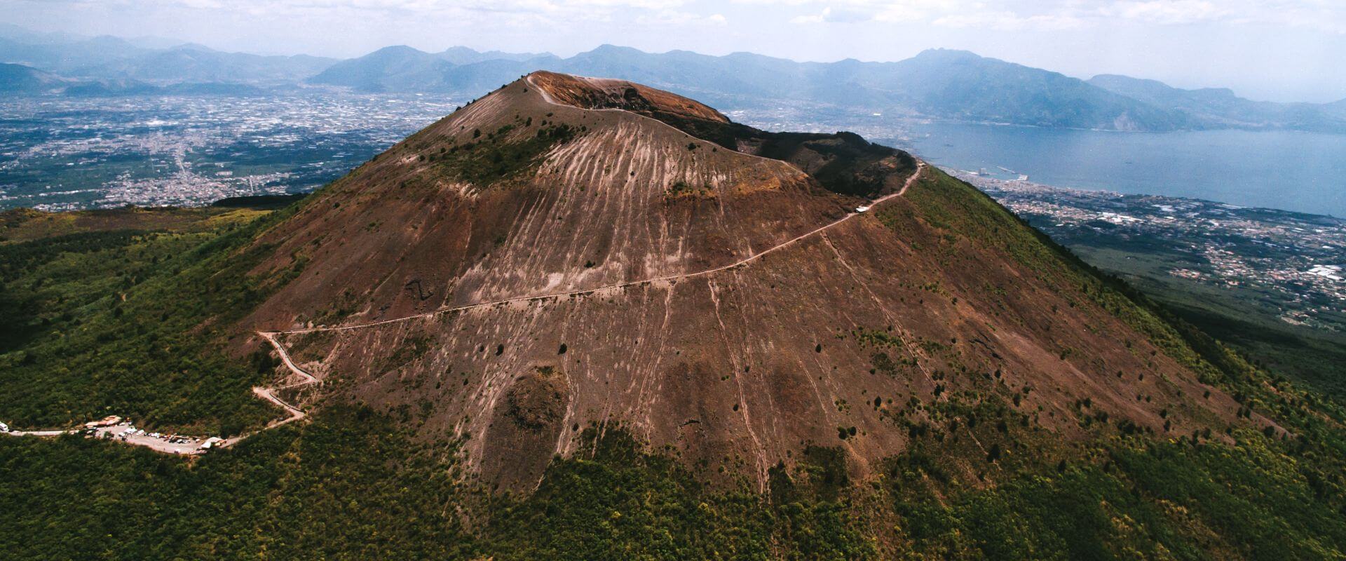 View of the Mt. Vesuvius from above with drone